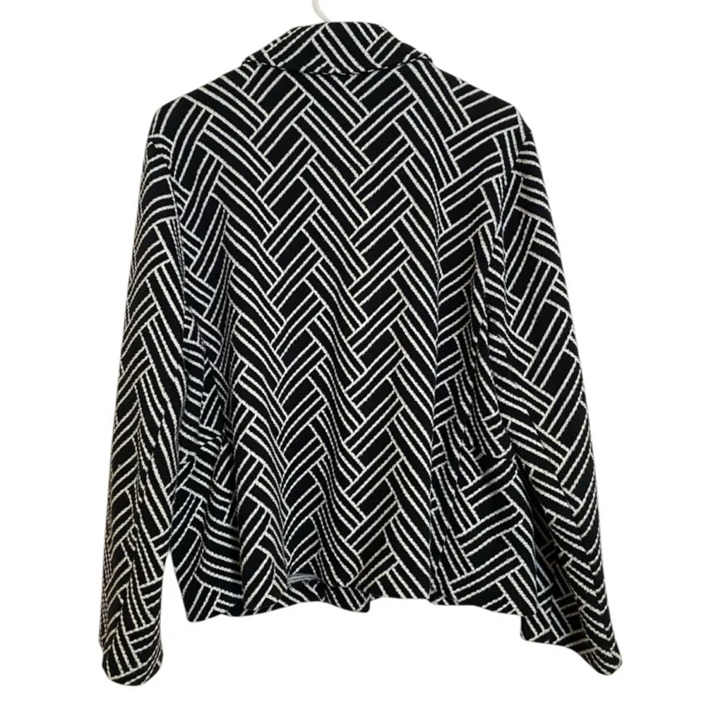 JM Collection Black White Geo Print Soft Knit Blazer Jacket Size Large